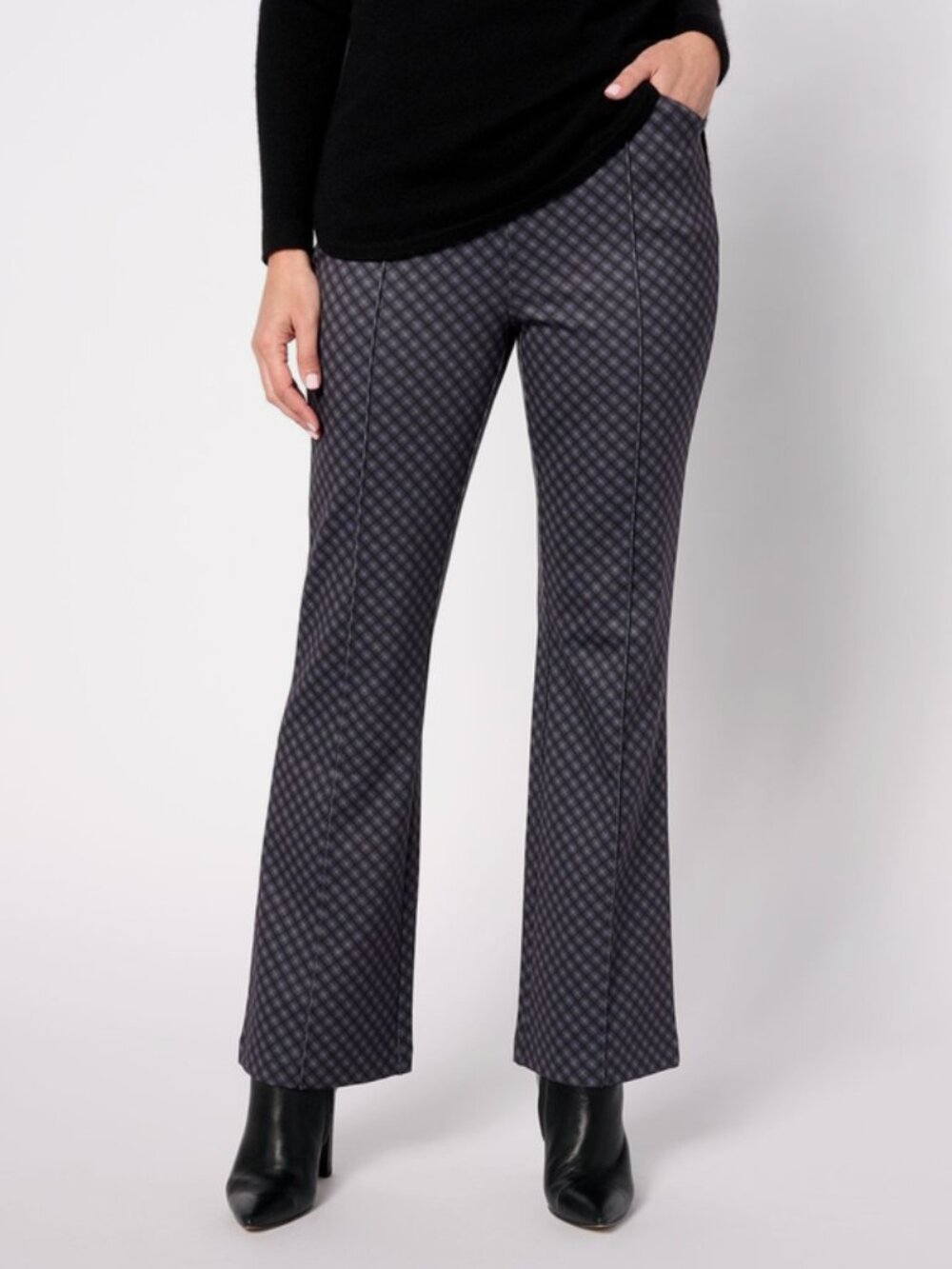 Isaac Mizrahi Printed Ponte Baby Bootcut Pants Pitch Black 4X 5X